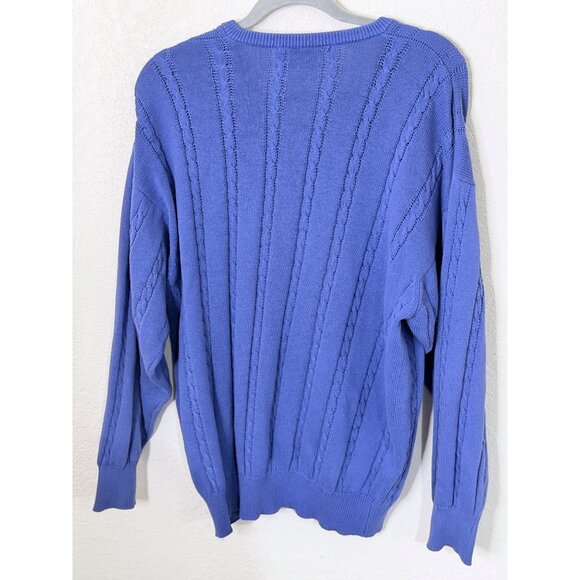 Pringle Of Scotland Cable Knit Golf Sweater Mans M Cotton Blue Embroidered Logo - Picture 3 of 11